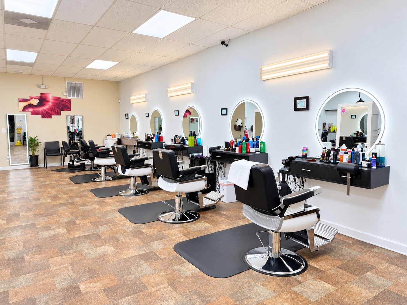 Styling stations at Rafiely's Beauty Salon