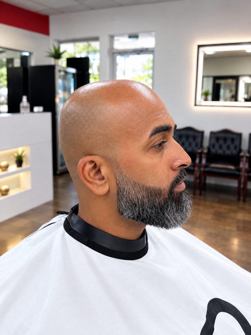 Bald fade and groomed beard — Rafielys Beauty Salon